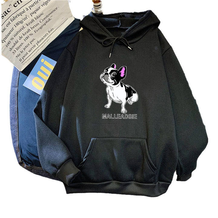 Kvinnors hoodie med kreativ fransk bulldogdesign Mirla-Eva Jonsson