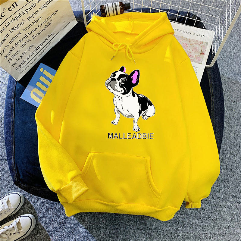 Kvinnors hoodie med kreativ fransk bulldogdesign Mirla-Eva Jonsson