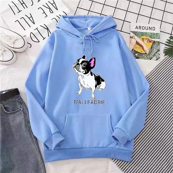 Kvinnors hoodie med kreativ fransk bulldogdesign Mirla-Eva Jonsson