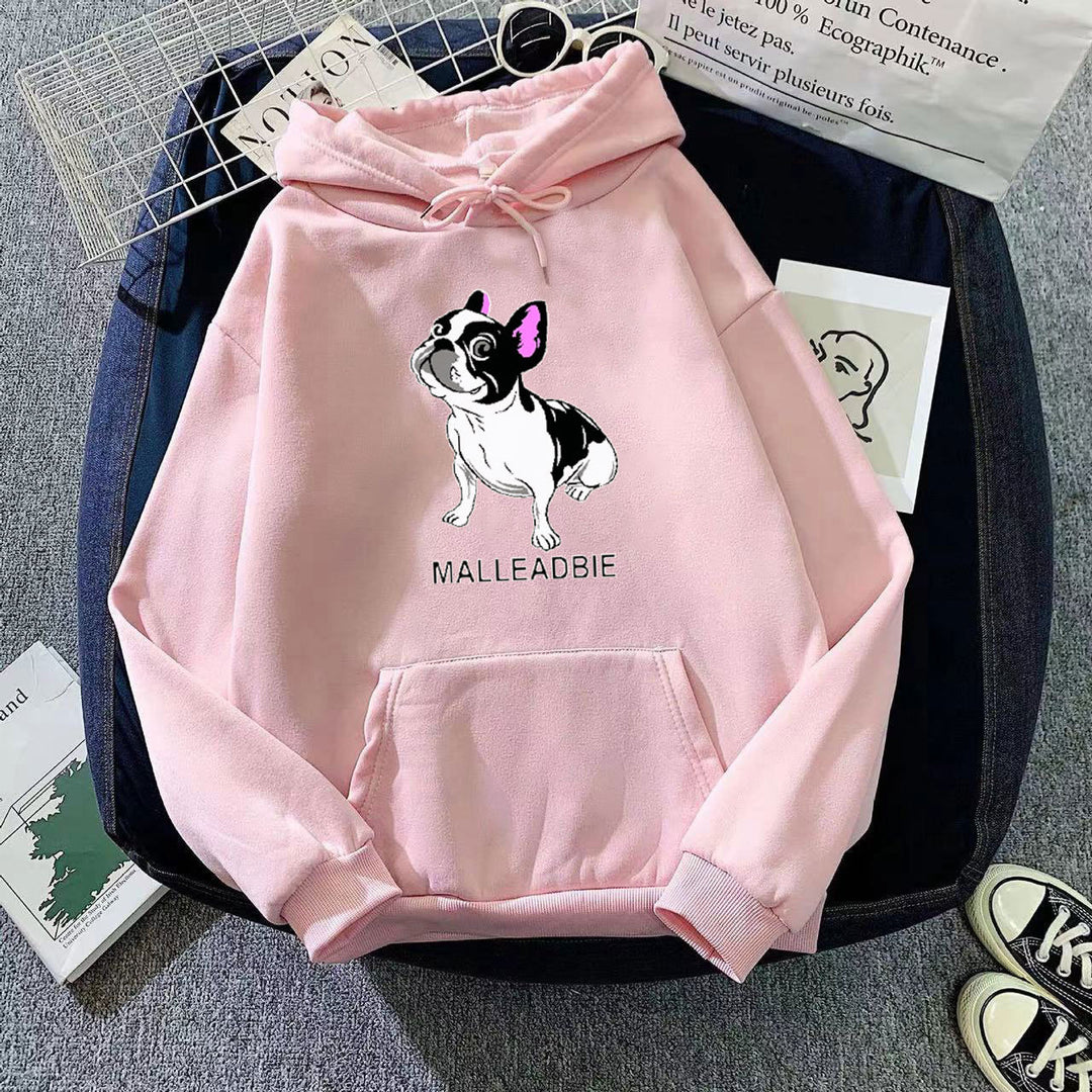 Kvinnors hoodie med kreativ fransk bulldogdesign Mirla-Eva Jonsson