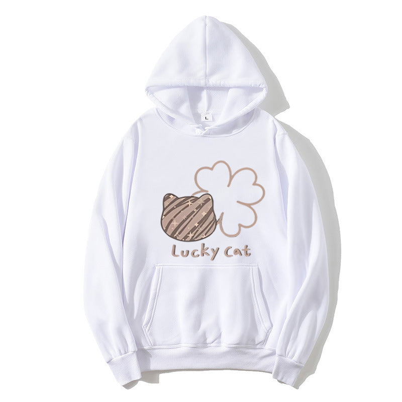 Kvinnors hoodie med kreativ kattdesign och lyckosymbol Chic & Style-Eva Jonsson