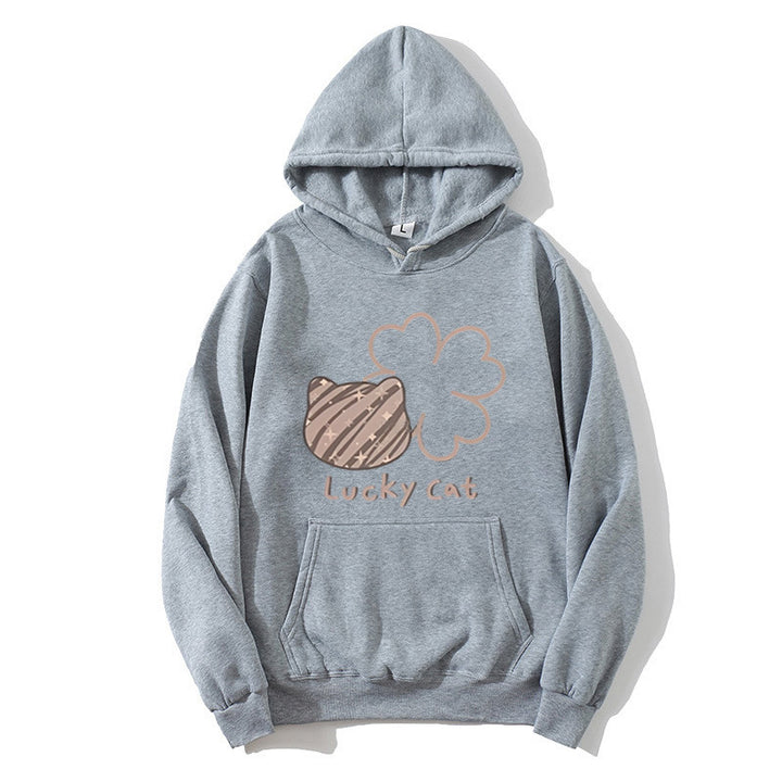 Kvinnors hoodie med kreativ kattdesign och lyckosymbol Chic & Style-Eva Jonsson