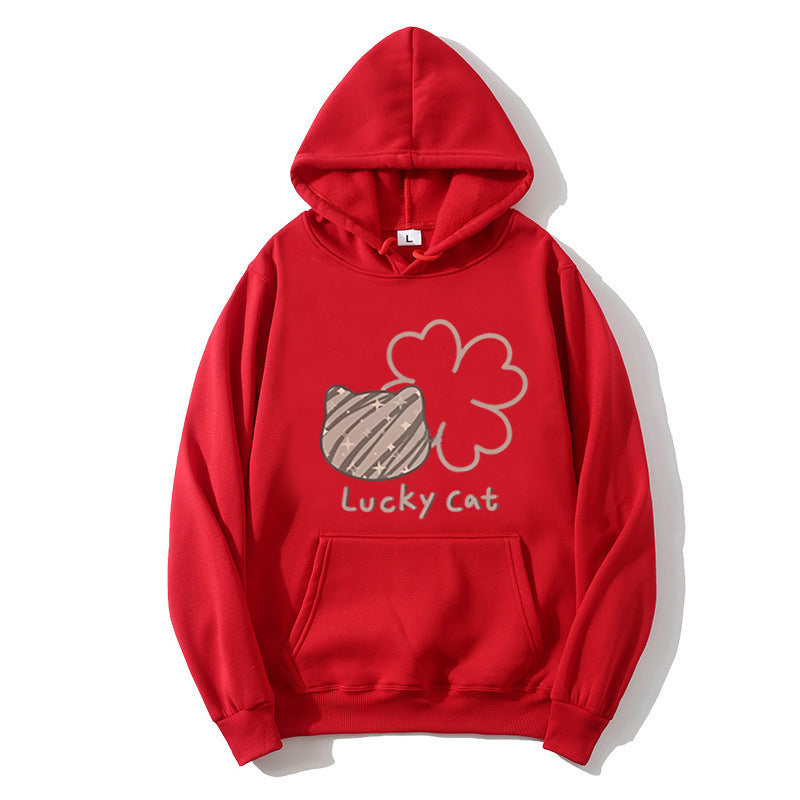 Kvinnors hoodie med kreativ kattdesign och lyckosymbol Chic & Style-Eva Jonsson