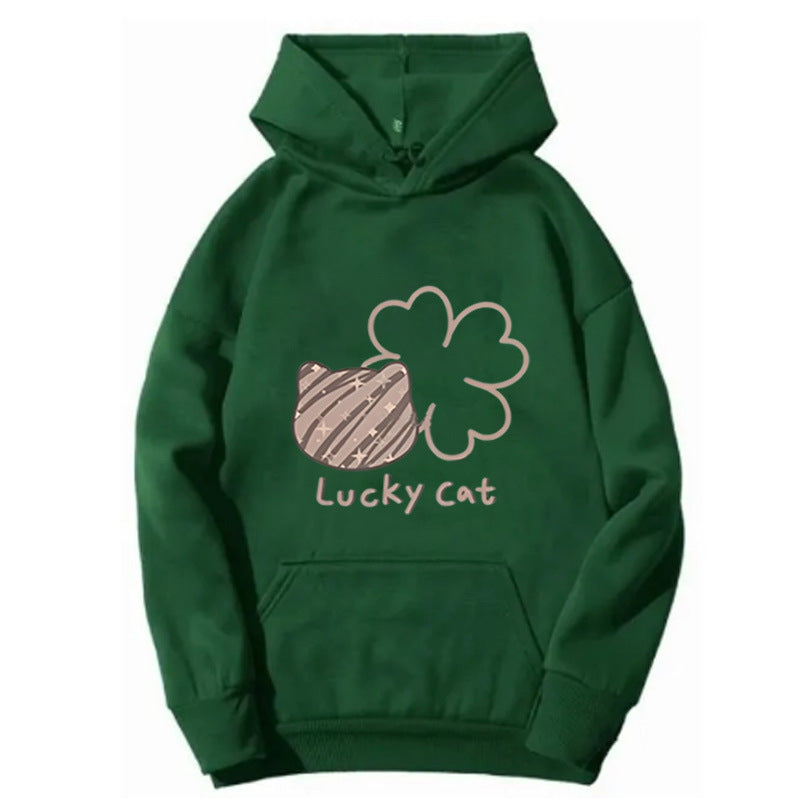 Kvinnors hoodie med kreativ kattdesign och lyckosymbol Chic & Style-Eva Jonsson