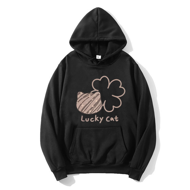 Kvinnors hoodie med kreativ kattdesign och lyckosymbol Chic & Style-Eva Jonsson