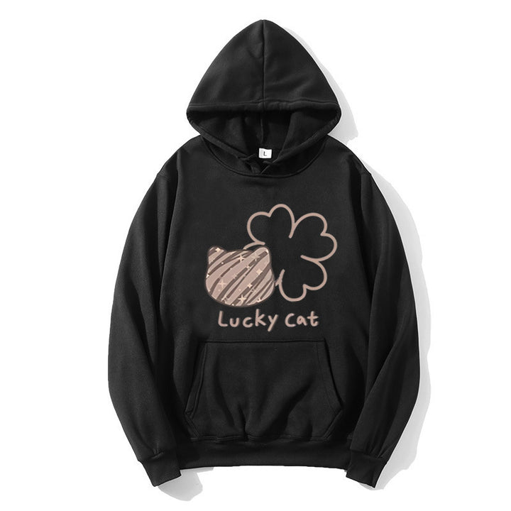 Kvinnors hoodie med kreativ kattdesign och lyckosymbol Chic & Style-Eva Jonsson