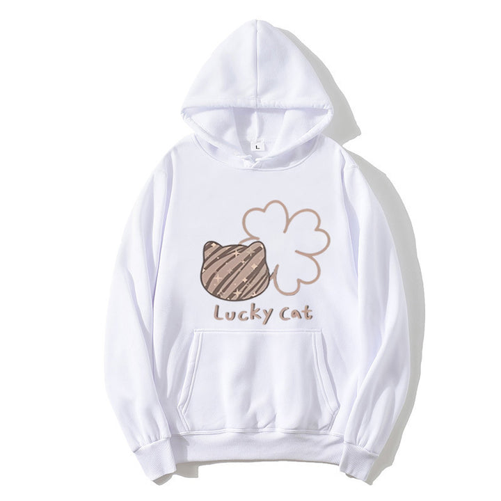 Kvinnors hoodie med kreativ kattdesign och lyckosymbol Chic & Style-Eva Jonsson