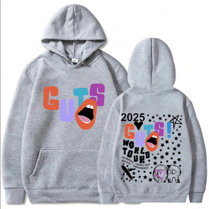 Kvinnors hoodie med kreativa grafiska element och unik turnétryck Mirla-Eva Jonsson