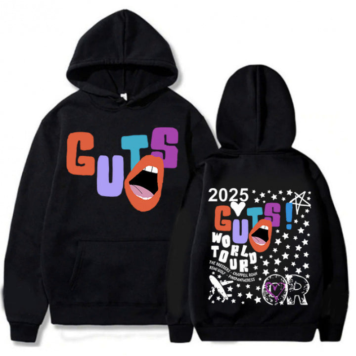 Kvinnors hoodie med kreativa grafiska element och unik turnétryck Mirla-Eva Jonsson