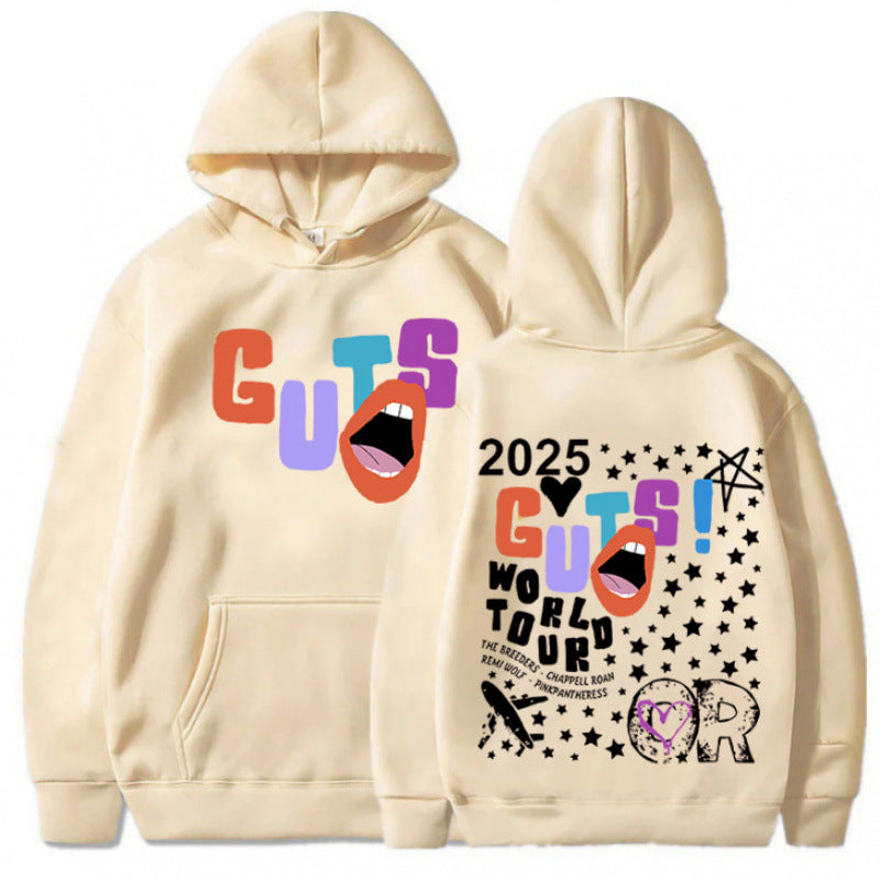 Kvinnors hoodie med kreativa grafiska element och unik turnétryck Mirla-Eva Jonsson