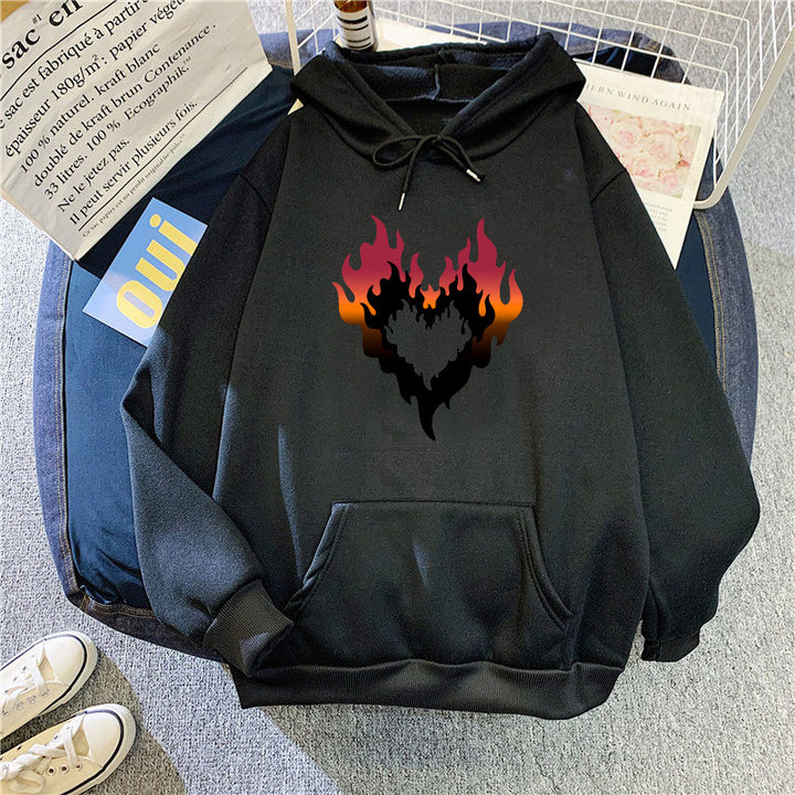 Kvinnors hoodie med kreativt flamheart-design elegant och stiligt-Eva Jonsson