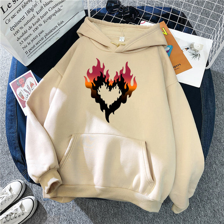 Kvinnors hoodie med kreativt flamheart-design elegant och stiligt-Eva Jonsson