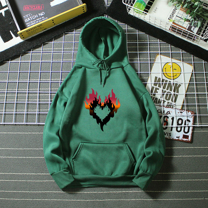 Kvinnors hoodie med kreativt flamheart-design elegant och stiligt-Eva Jonsson