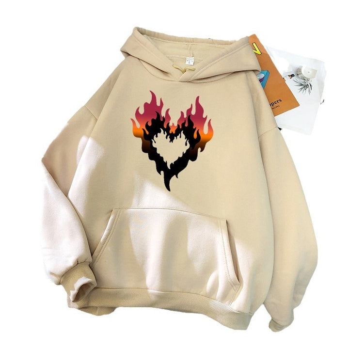 Kvinnors hoodie med kreativt flamheart-design elegant och stiligt-Eva Jonsson