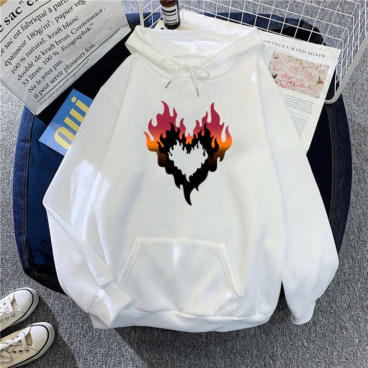 Kvinnors hoodie med kreativt flamheart-design elegant och stiligt-Eva Jonsson
