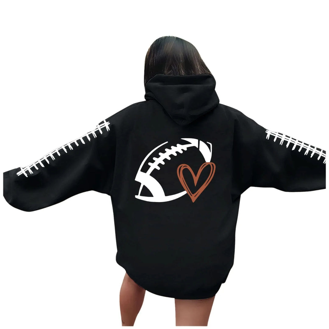 Kvinnors hoodie med kreativt fotbollsmotiv och avslappnad passform Mirla-Eva Jonsson