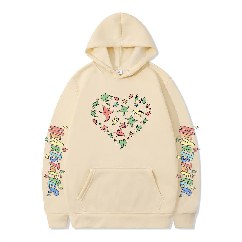 Kvinnors hoodie med kreativt hjärt- och bladdesign Mirla-Eva Jonsson