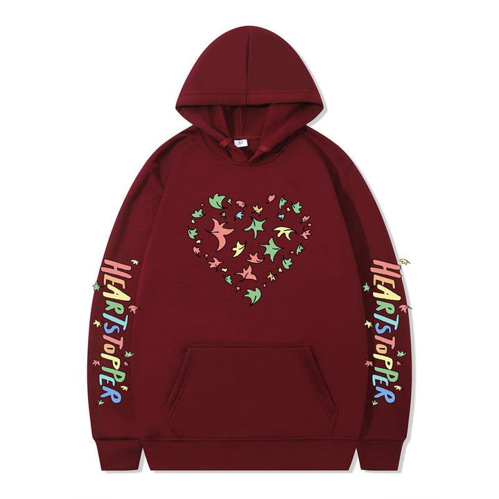 Kvinnors hoodie med kreativt hjärt- och bladdesign Mirla-Eva Jonsson
