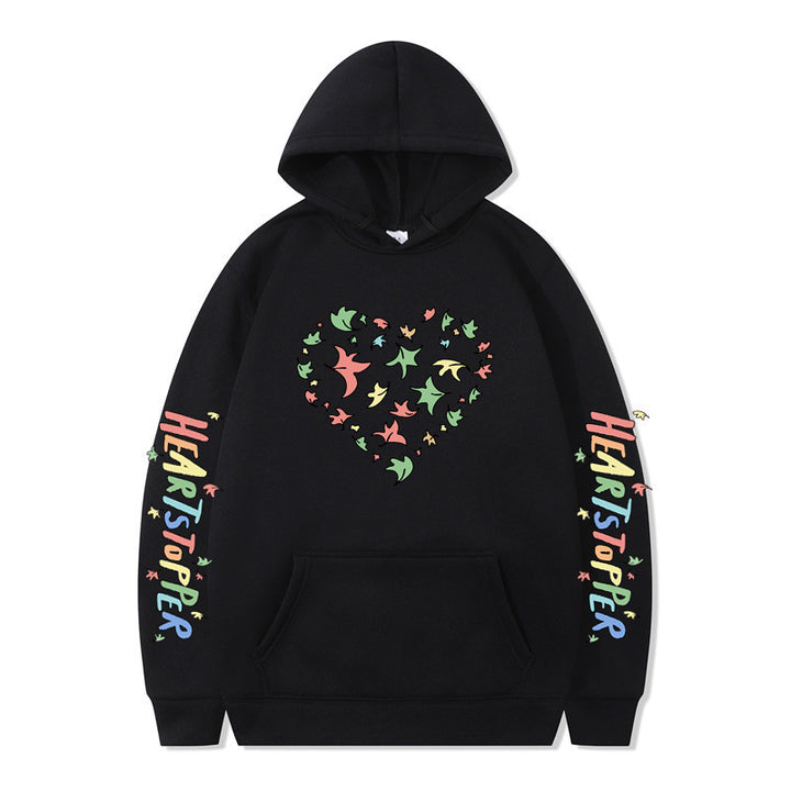 Kvinnors hoodie med kreativt hjärt- och bladdesign Mirla-Eva Jonsson