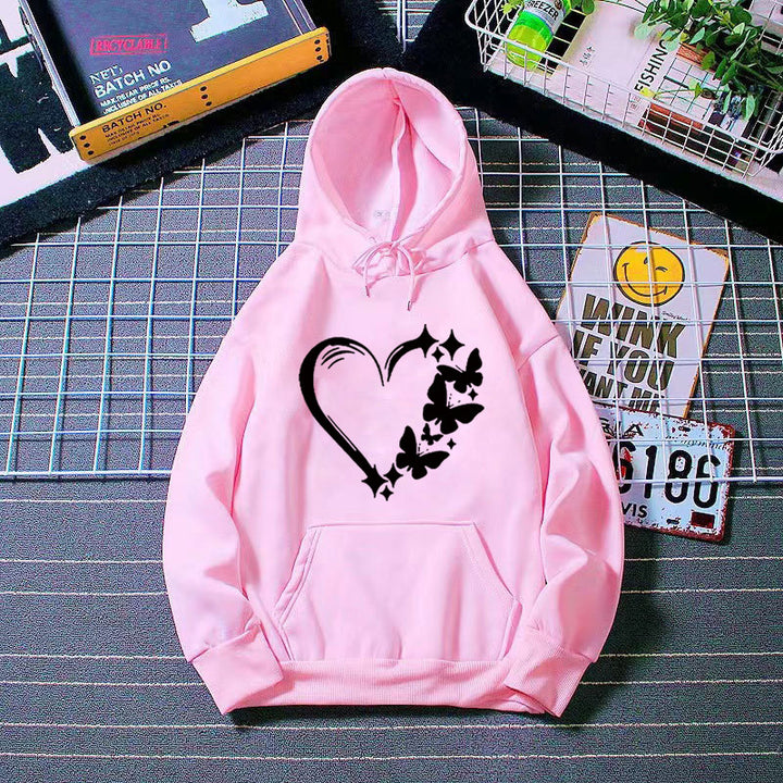 Kvinnors hoodie med kreativt hjärt- och fjärilsdesign Mirla-Eva Jonsson