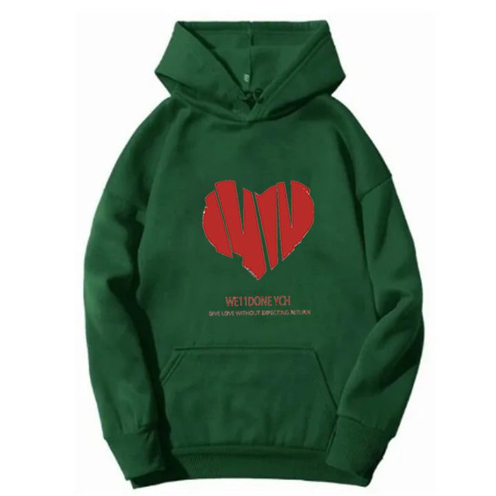 Kvinnors hoodie med kreativt hjärtformigt mönster och stiliga bokstäver Mirla-Eva Jonsson