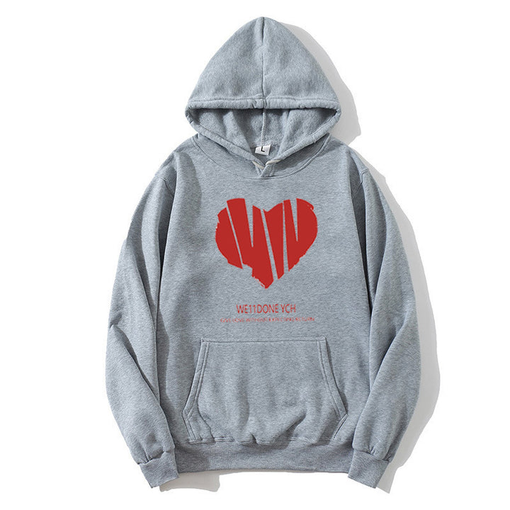 Kvinnors hoodie med kreativt hjärtformigt mönster och stiliga bokstäver Mirla-Eva Jonsson