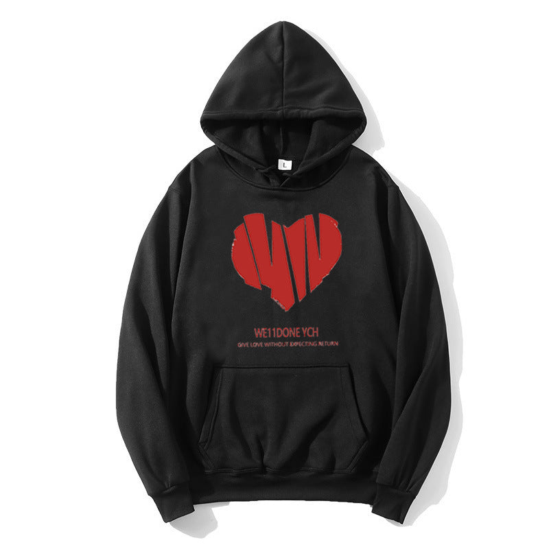 Kvinnors hoodie med kreativt hjärtformigt mönster och stiliga bokstäver Mirla-Eva Jonsson