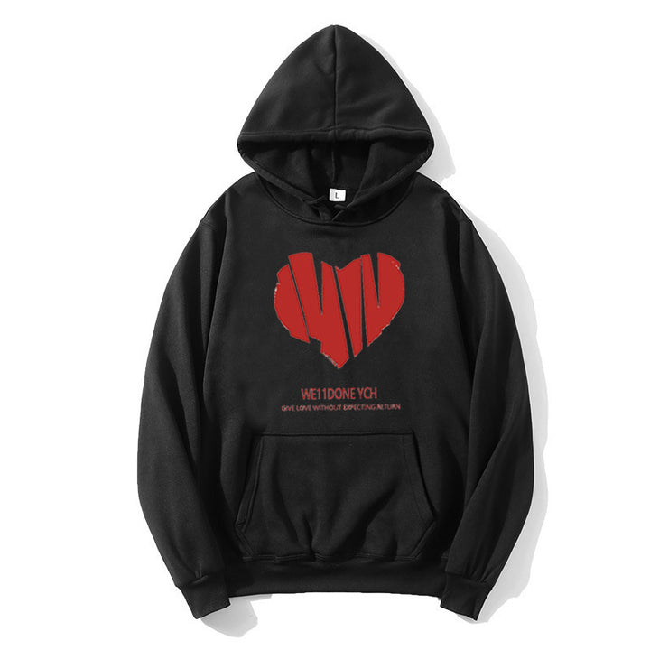 Kvinnors hoodie med kreativt hjärtformigt mönster och stiliga bokstäver Mirla-Eva Jonsson