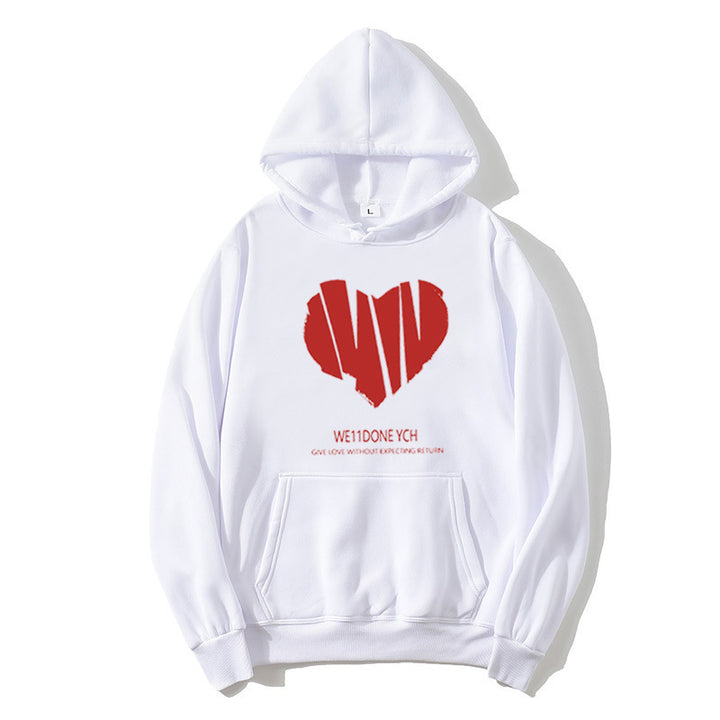 Kvinnors hoodie med kreativt hjärtformigt mönster och stiliga bokstäver Mirla-Eva Jonsson