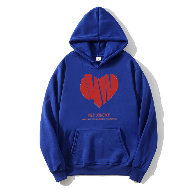 Kvinnors hoodie med kreativt hjärtformigt mönster och stiliga bokstäver Mirla-Eva Jonsson