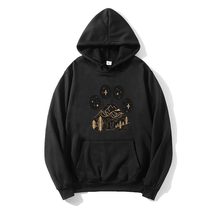 Kvinnors hoodie med kreativt tassavtryck och bergslandskap Mirla-Eva Jonsson