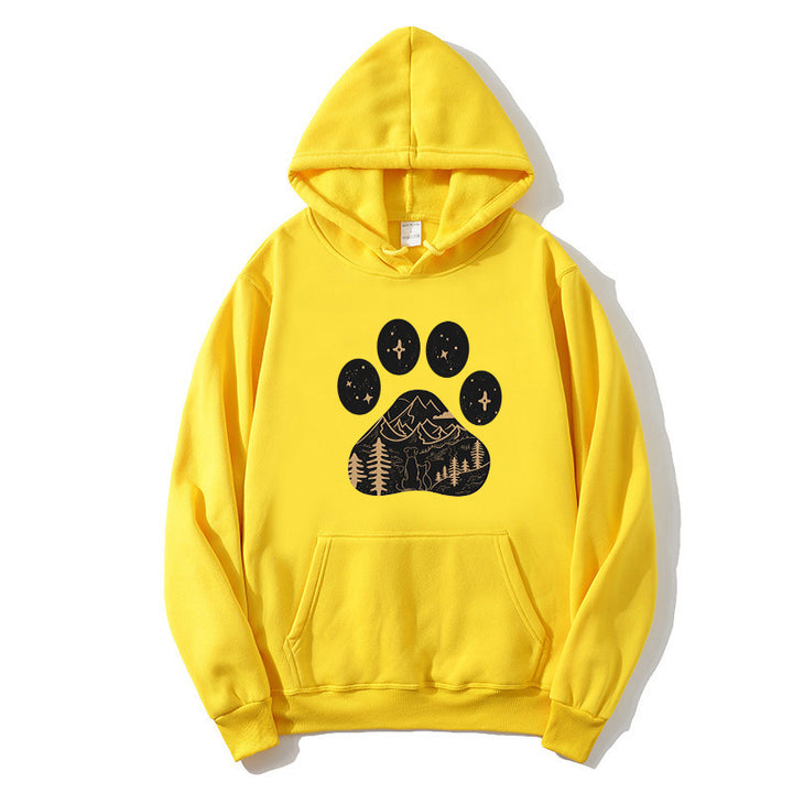 Kvinnors hoodie med kreativt tassavtryck och bergslandskap Mirla-Eva Jonsson