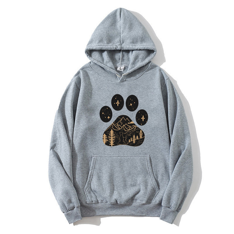 Kvinnors hoodie med kreativt tassavtryck och bergslandskap Mirla-Eva Jonsson