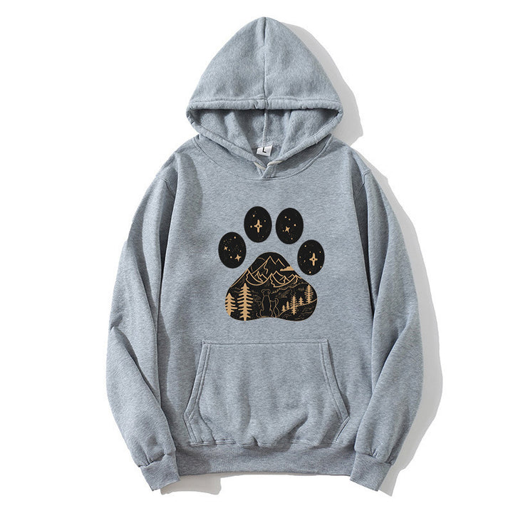 Kvinnors hoodie med kreativt tassavtryck och bergslandskap Mirla-Eva Jonsson