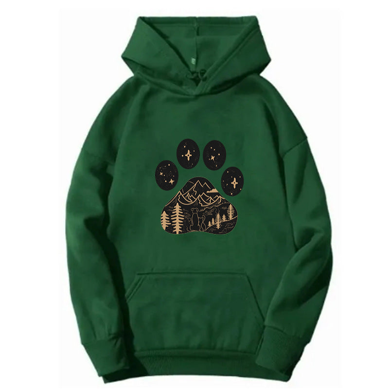Kvinnors hoodie med kreativt tassavtryck och bergslandskap Mirla-Eva Jonsson