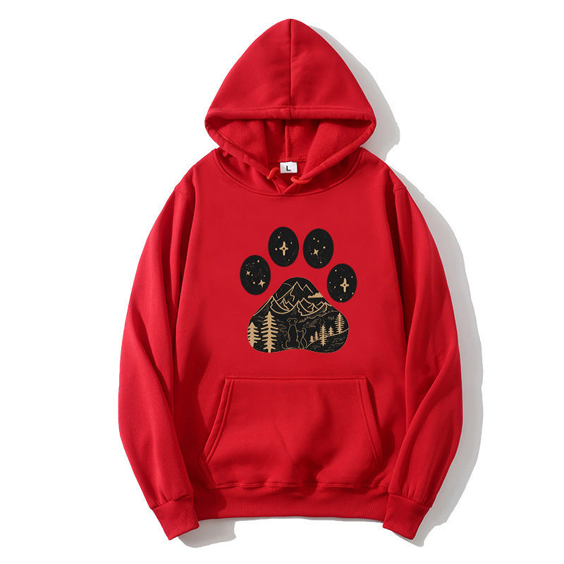 Kvinnors hoodie med kreativt tassavtryck och bergslandskap Mirla-Eva Jonsson