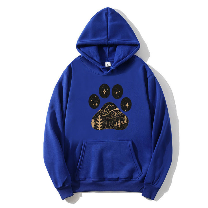 Kvinnors hoodie med kreativt tassavtryck och bergslandskap Mirla-Eva Jonsson