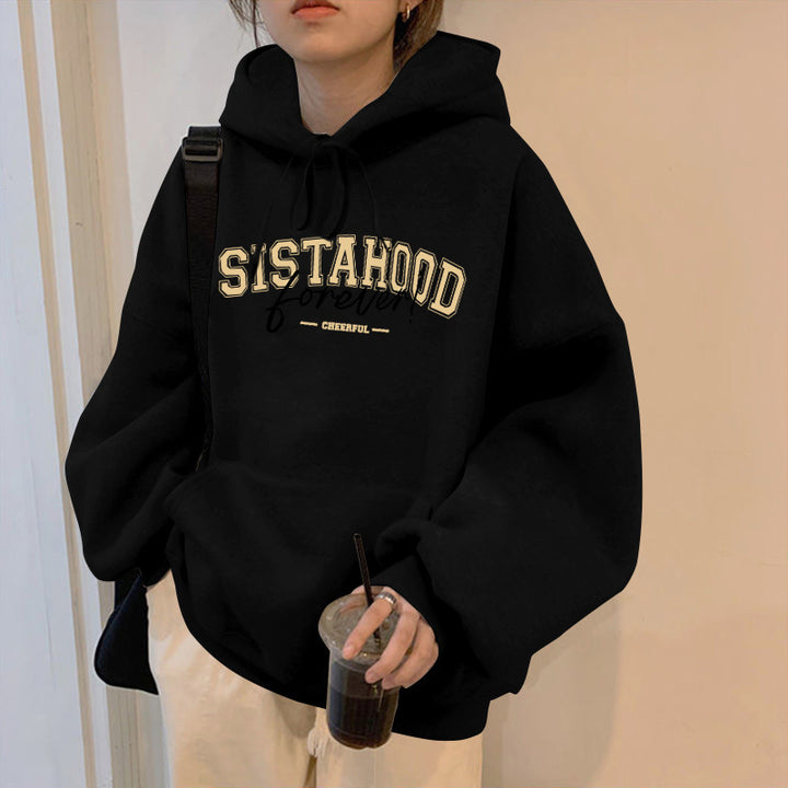 Kvinnors hoodie med kreativt tryck och avslappnad oversize passform-Eva Jonsson