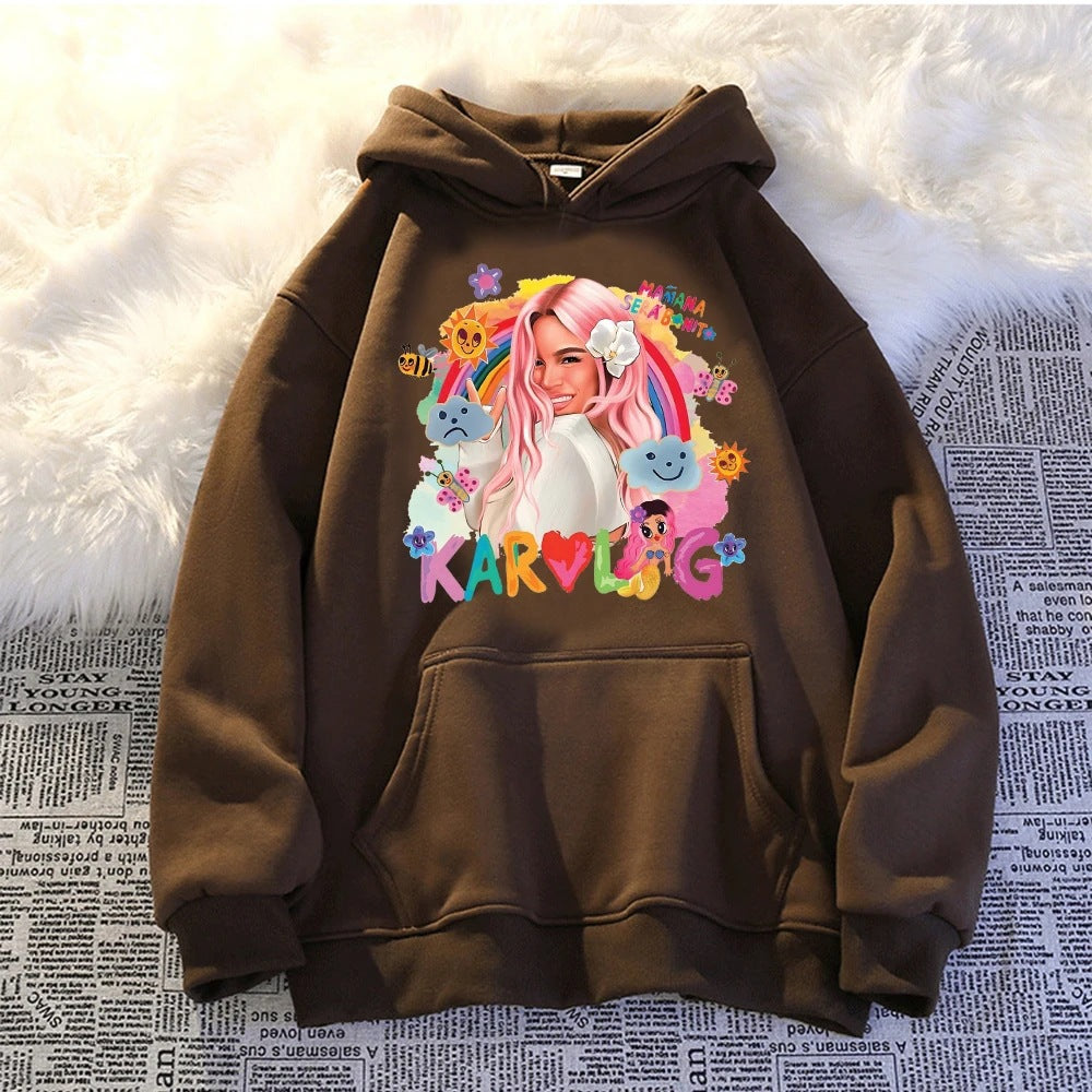 Kvinnors hoodie med kreativt tryck och praktisk känguruficka Mirla-Eva Jonsson