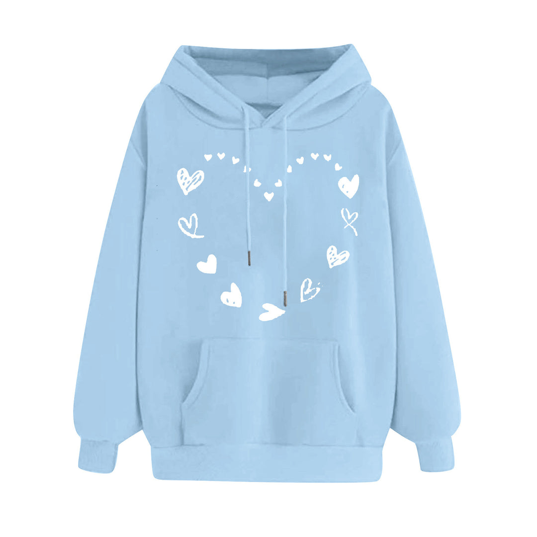Kvinnors hoodie med lekfullt hjärtdesign och bekväm känguruficka Mirla-Eva Jonsson