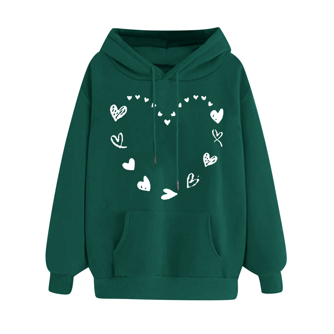 Kvinnors hoodie med lekfullt hjärtdesign och bekväm känguruficka Mirla-Eva Jonsson