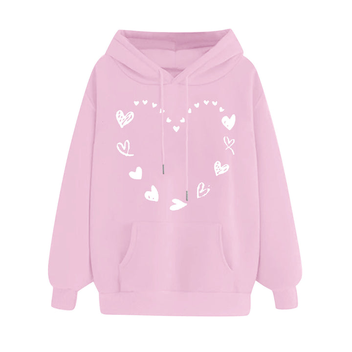 Kvinnors hoodie med lekfullt hjärtdesign och bekväm känguruficka Mirla-Eva Jonsson