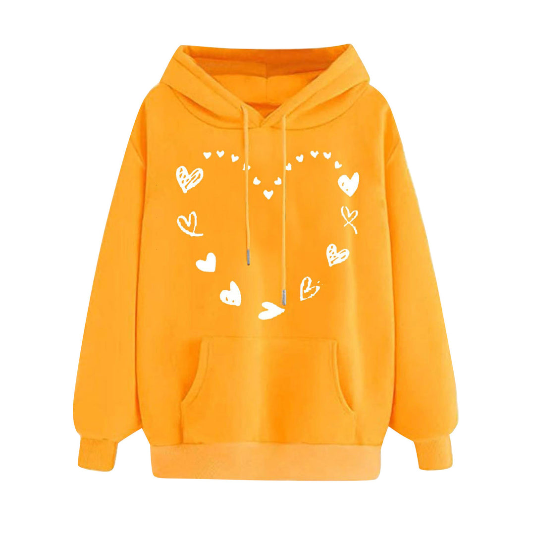 Kvinnors hoodie med lekfullt hjärtdesign och bekväm känguruficka Mirla-Eva Jonsson