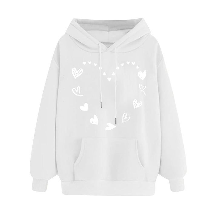 Kvinnors hoodie med lekfullt hjärtdesign och bekväm känguruficka Mirla-Eva Jonsson