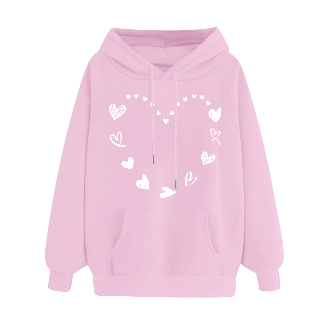 Kvinnors hoodie med lekfullt hjärtdesign och bekväm känguruficka Mirla-Eva Jonsson