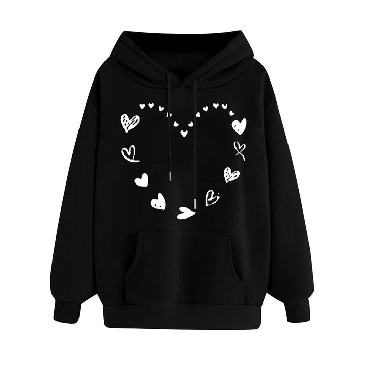 Kvinnors hoodie med lekfullt hjärtdesign och bekväm känguruficka Mirla-Eva Jonsson