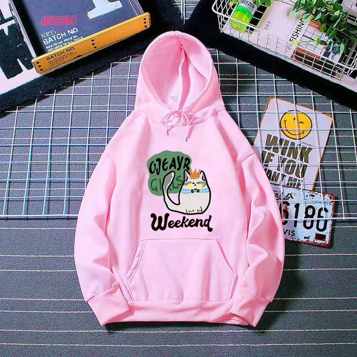 Kvinnors hoodie med lekfullt kattmotiv Mirla-Eva Jonsson