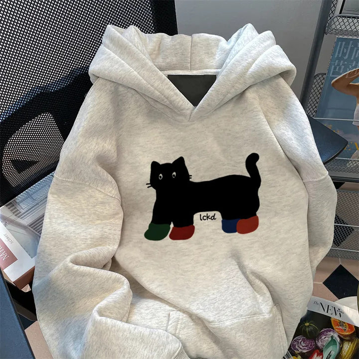 Kvinnors hoodie med loose fit och kreativ kattdesign Mirla-Eva Jonsson