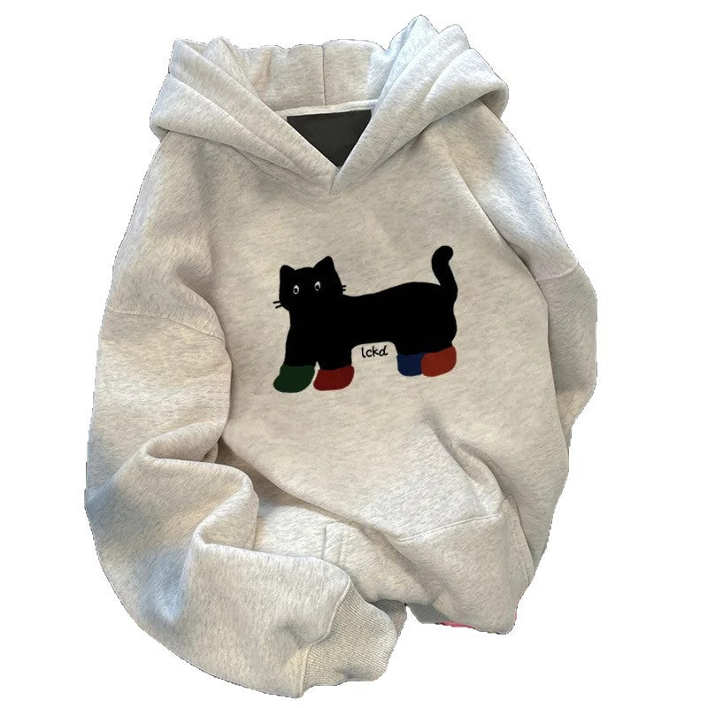 Kvinnors hoodie med loose fit och kreativ kattdesign Mirla-Eva Jonsson