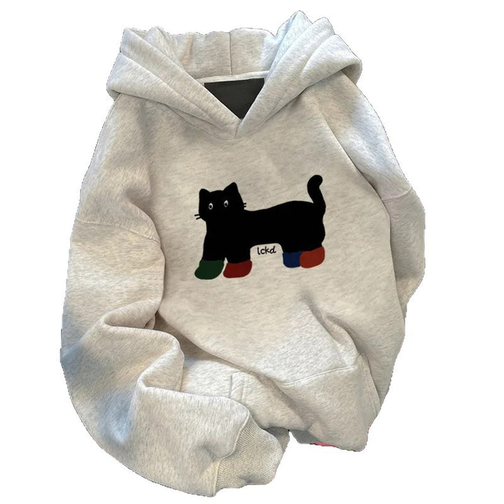 Kvinnors hoodie med loose fit och kreativ kattdesign Mirla-Eva Jonsson